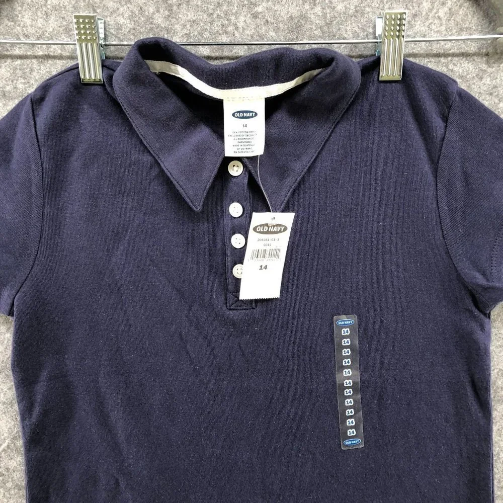 NWT Old Navy Girls Size 14‎ Polo Shirt Navy Blue Short Sleeve Cotton School